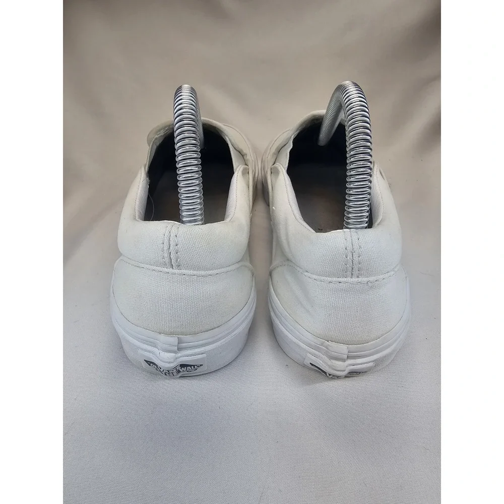 Vans Classic Slip On White Canvas Skate Shoes Mens 7 Womens 8.5 Low Top Sneakers